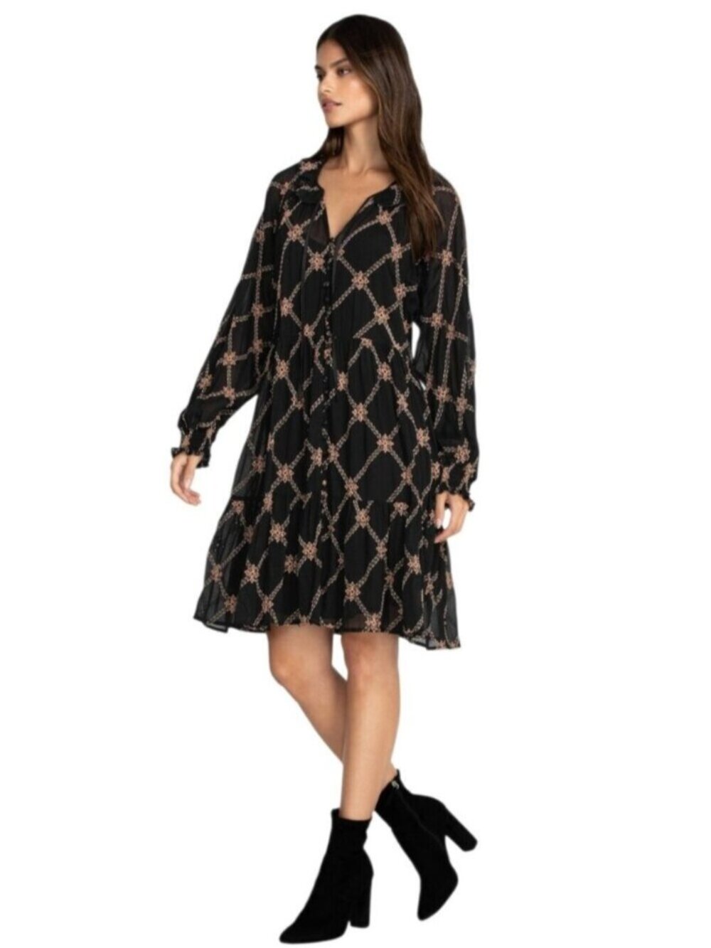NWT Johnny Was Jackie Mini Long Sleeve Sheer Dress
